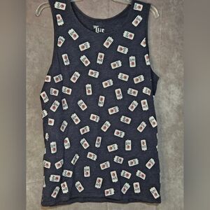 Miller Lite Tank Top T Shirt Mens Large Blue All Over Print Cotton Blend